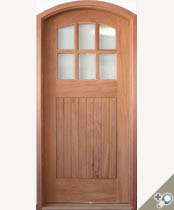 C415AT entrance door in 100% solid Honduran mahogany with true divided light dual pane insulated glass. Shown with V-Grooved flat panel.