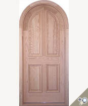 D102RT entrance door in 100% solid Red Oak. Shown with raised panels and applied moldings.