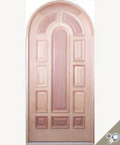 D121RT entrance door in 100% solid Honduran mahogany with applied moldings and raised panels.