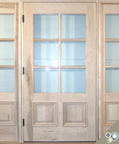 G140 / S11 solid maple entrance unit. Additional panel on the G140. Shown with applied moldings and standard clear insulated glass.