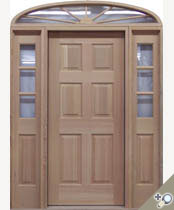 D103 Douglas Fir grand entrance unit with S11 sidelights & T17 elliptical transom. Featuring clear insulated glass.