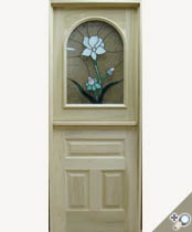 DD218 interior pre-hung Dutch door with custom stained glass.